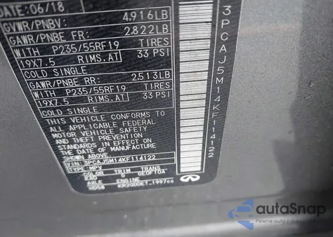 2019 Infiniti Qx50 Pure z USA, uszkodzony, nr VIN 3PCAJ5M14KF114122